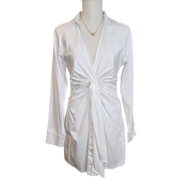 NWT Zara white deep plunge knot tie t-shirt dress sz M - Picture 1 of 11
